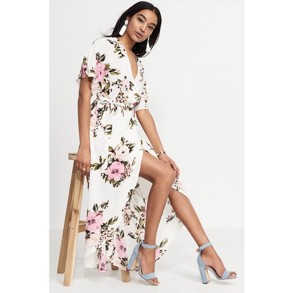 Dynamite Maxi Floral Wrap Kimono Robe Dress - Picture 1 of 5